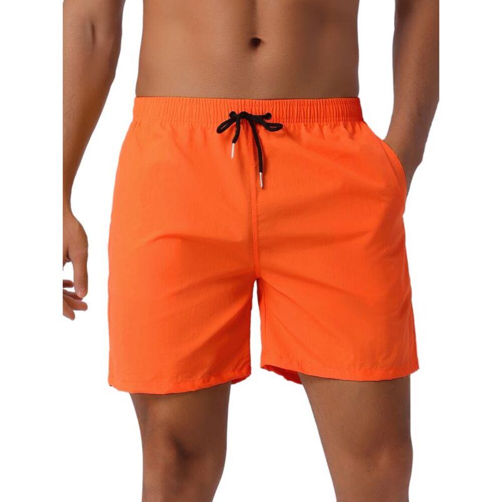 Summer Colorful Elastic Waist Drawstring Surfing Board Shorts Orange